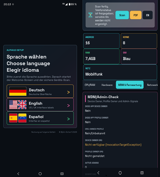 Alpha10 Android Hardware-Inspector App Screenshot